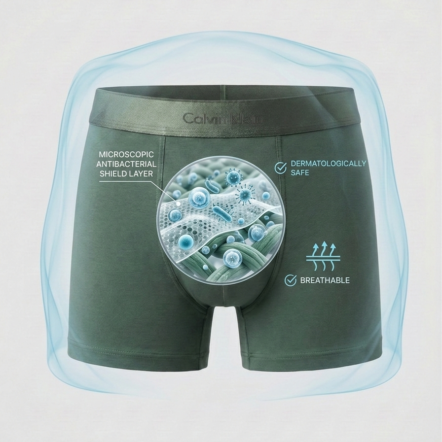 Green boxer briefs with text on a light gray background
